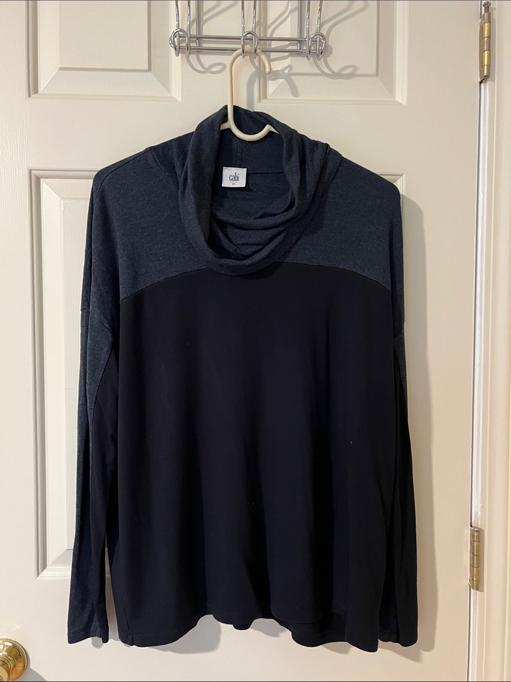 CAbi Two-Tone Black & Charcoal Cowl Neck Sweater